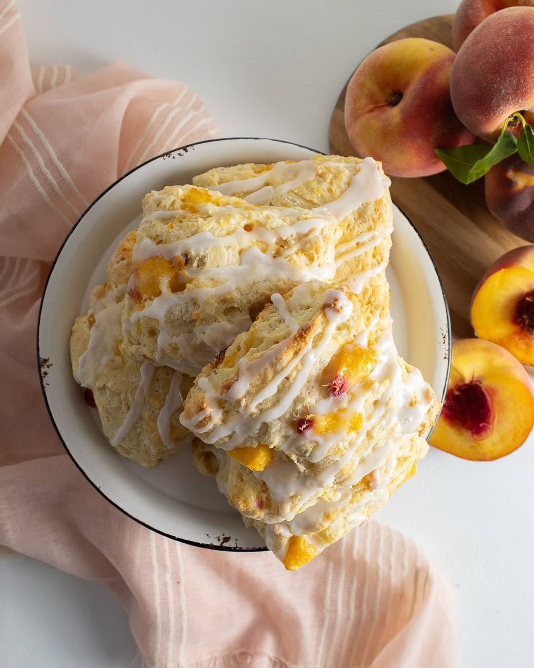 Sweet Peach Biscuits with Almond Glaze