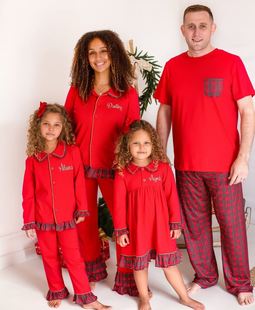 Red Christmas Pajama Family Photo 