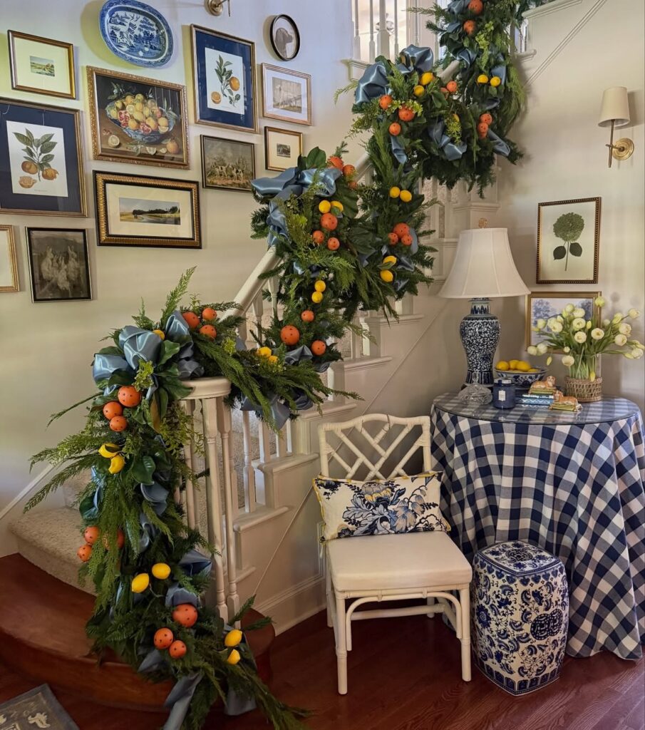 Citrus and Blue Ribbon Christmas Garland