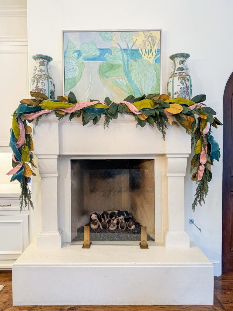 Colorful Ribbon and foliage Christmas Garland