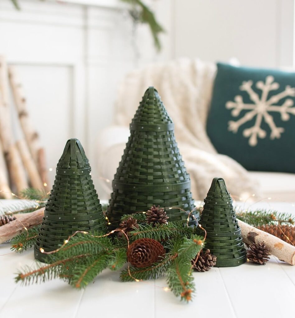 Woven Evergreen Tree Trio