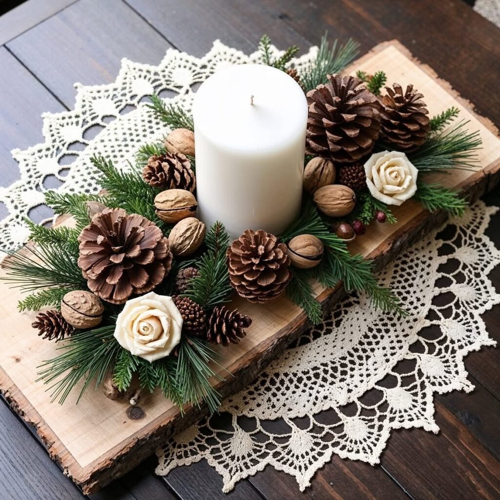 Pinecone and Candle Christmas Centerpiece