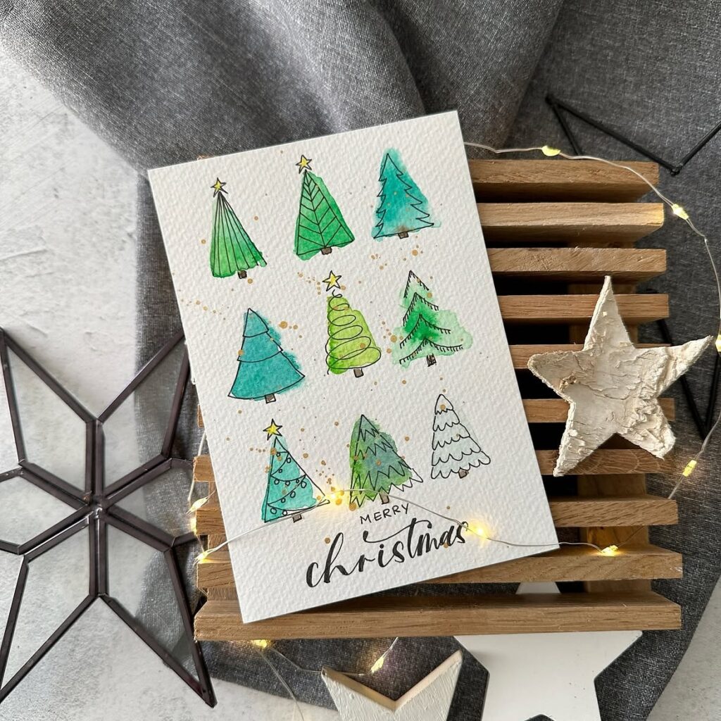 Watercolor Christmas Tree Cards
