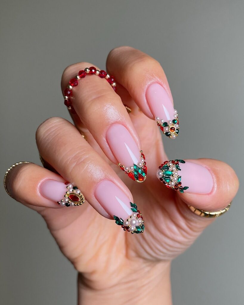 Rhinestone Christmas Nails 