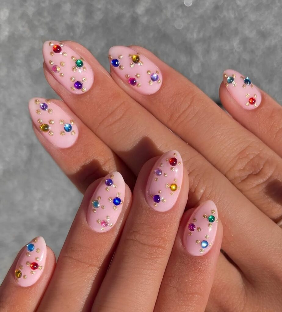 Colorful Christmas Gem Nails 