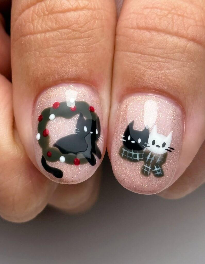 Cozy Christmas Cat Nails 