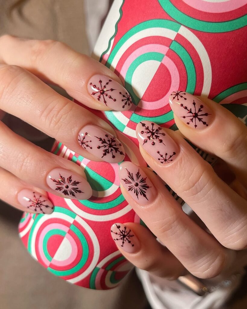 Chrome Snowflake Christmas Nails 