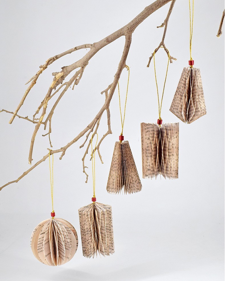 Recycled Book Page Ornaments