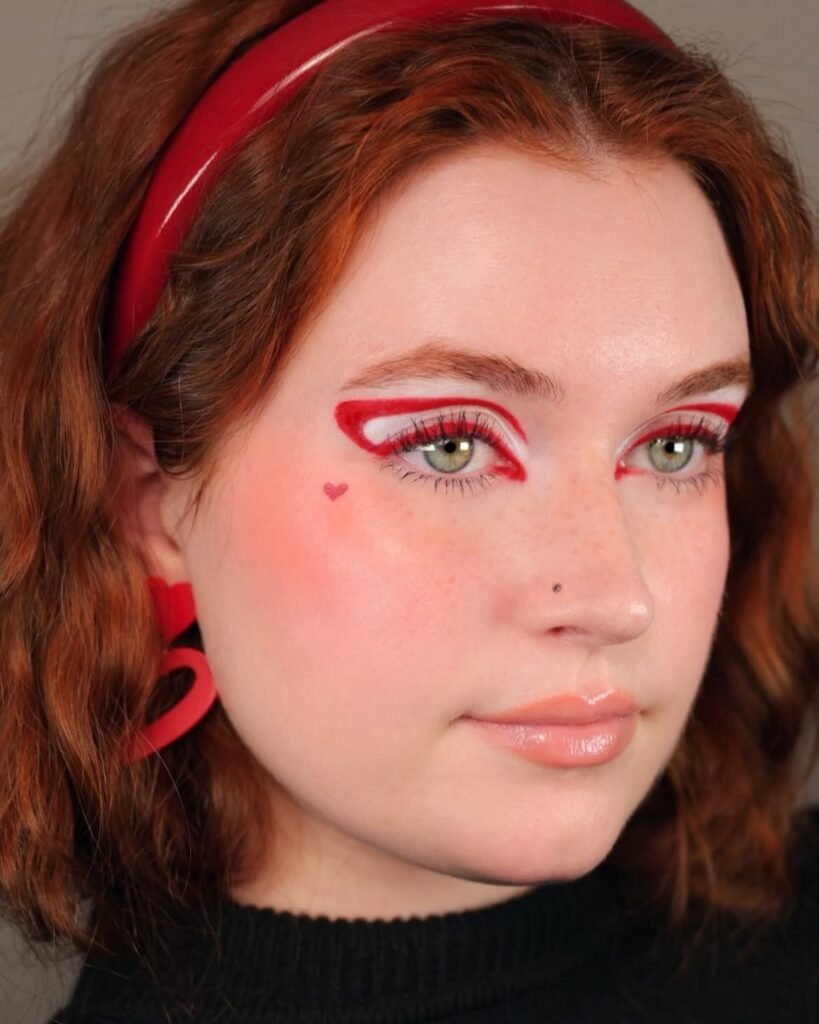 Playful Abstract Red and White Makeup