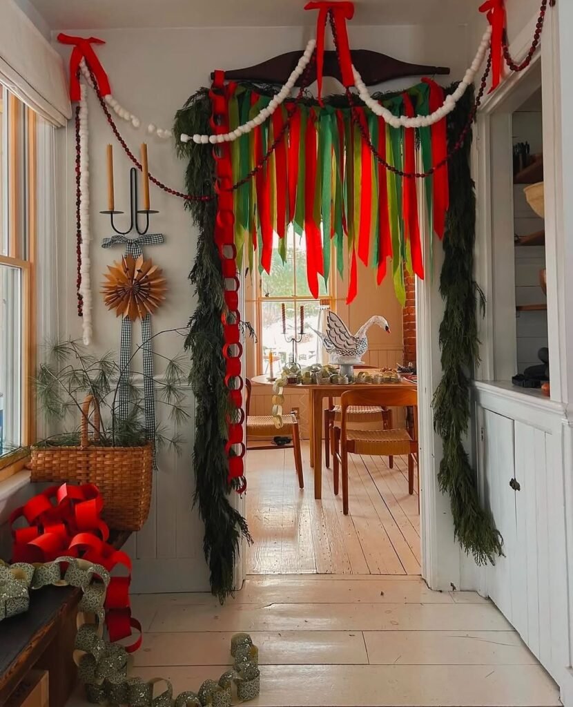 Doorway Garland of Colorful Ribbons