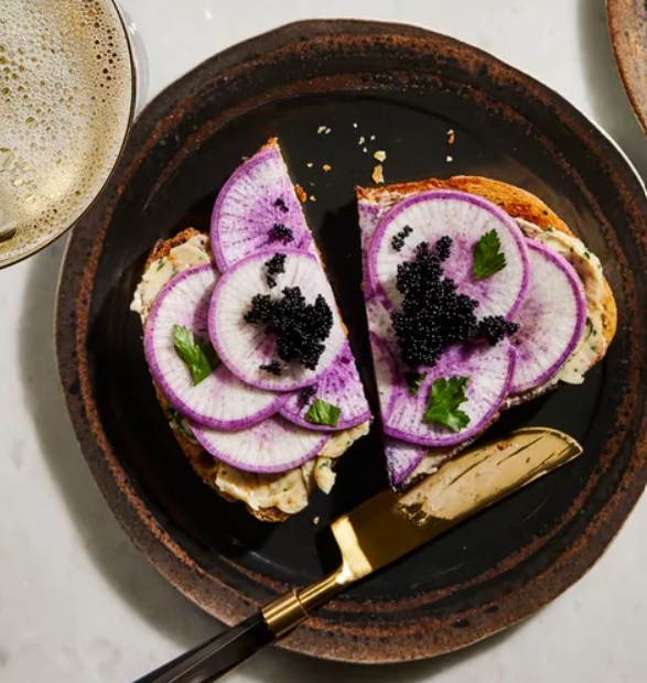 Caviar Toast with Radish and Miso Butter 