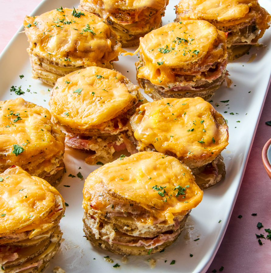 Cheesy Scalloped Potato and Ham Stacks