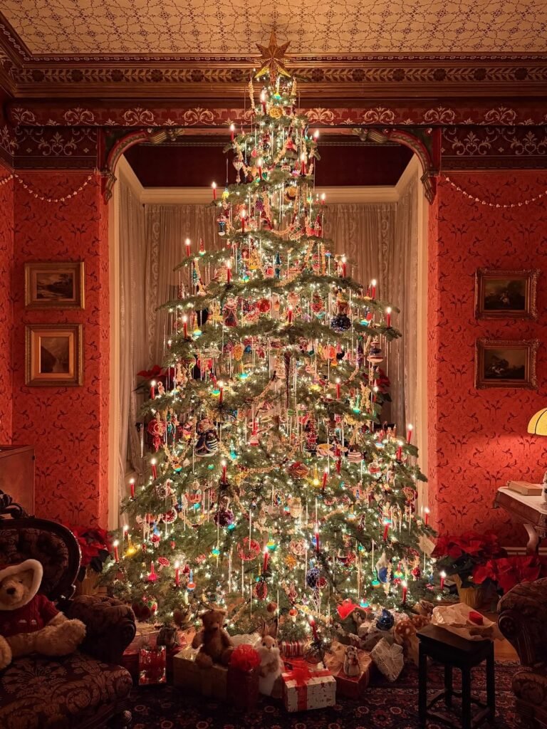 Christmas Tree With Candles and Vintage Ornaments