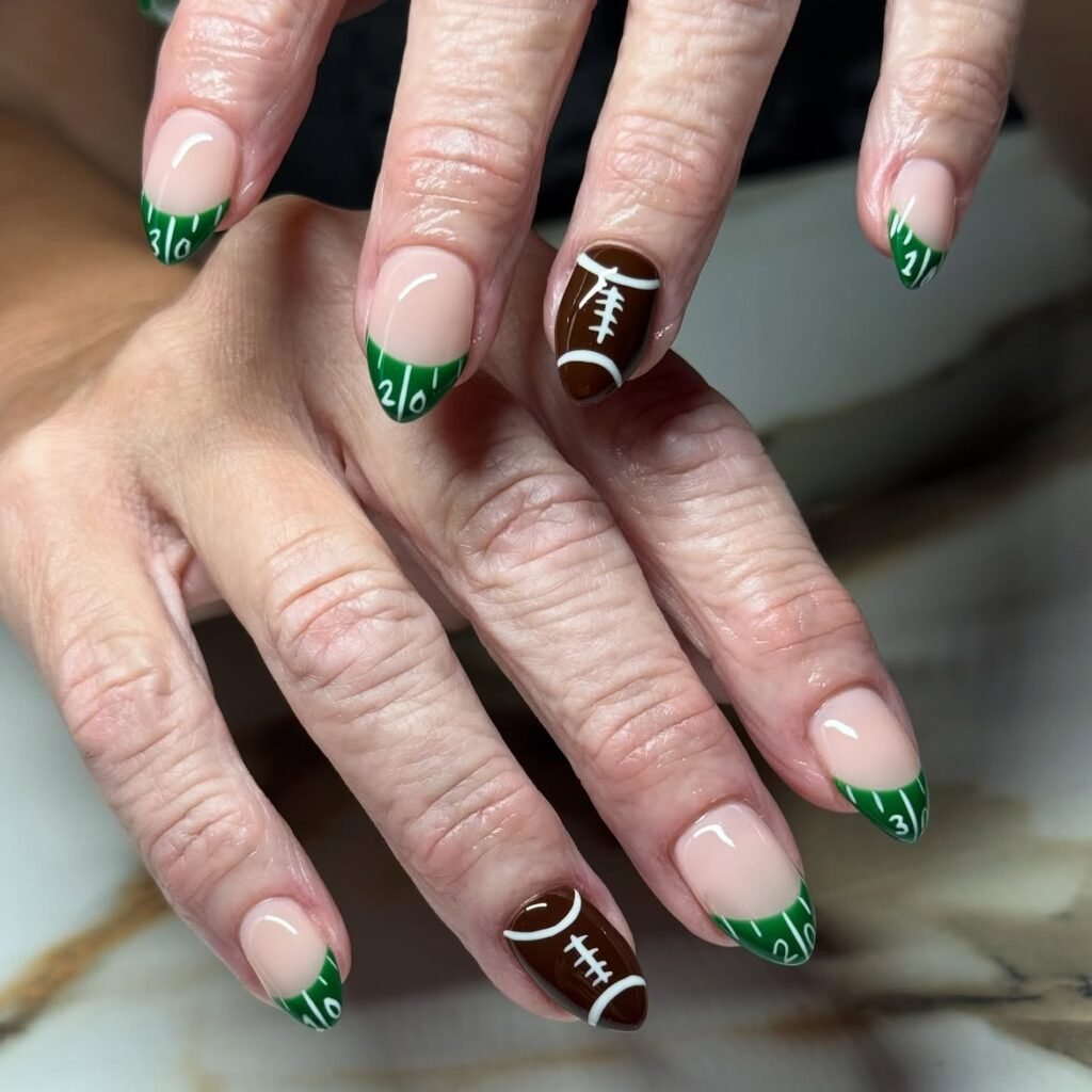 Football Field French Tips 