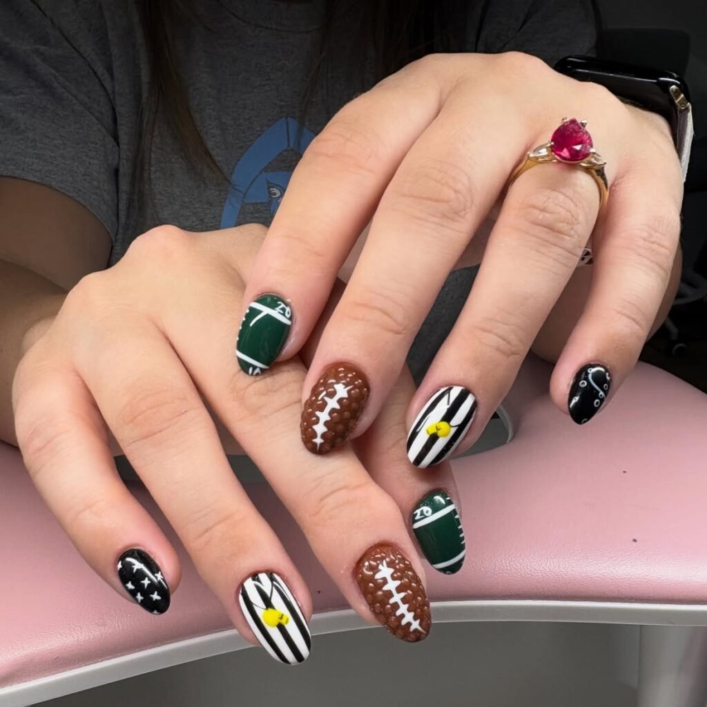 Football Field Inspired Nails 