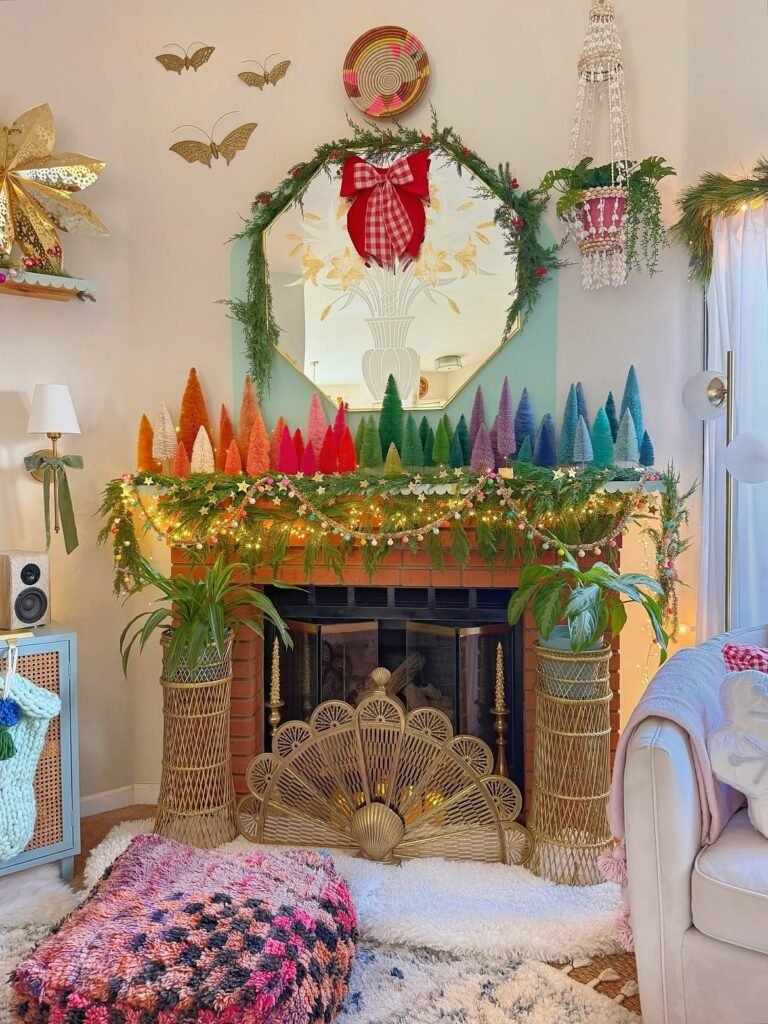 Rainbow Bottlebrush Christmas Mantel