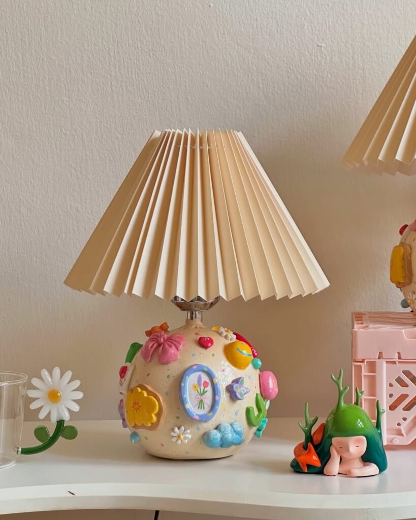 Clay embellishments for lamp