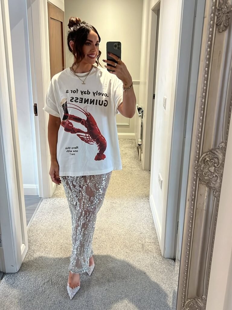 Silver Sequin Pants and Graphic Tee 