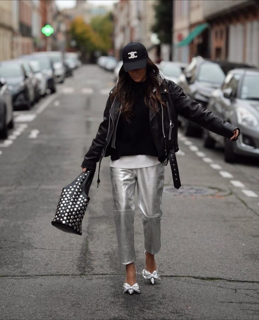  Silver Metallic Pants New Year Outfit 