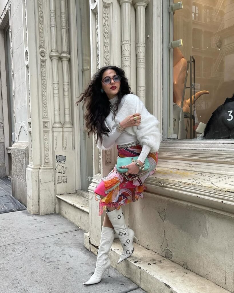 Colorful Skirt and White Sweater 