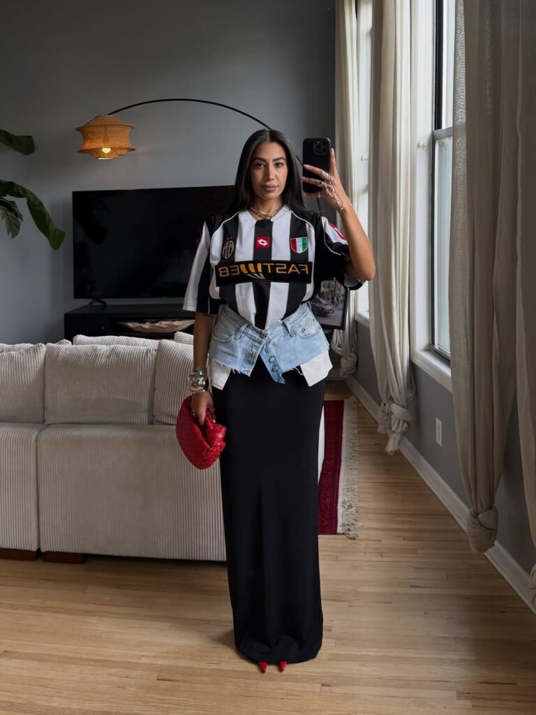 Black And White Jersey With Maxi Skirt