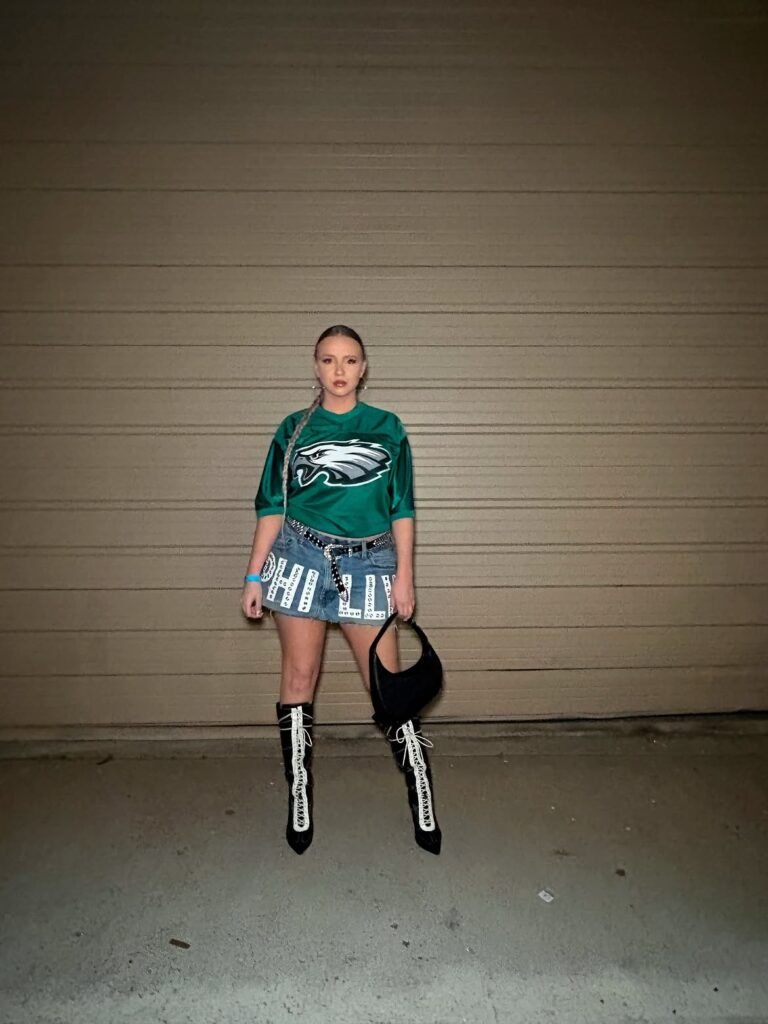 Green Football Jersey With Embellished Denim Shorts
