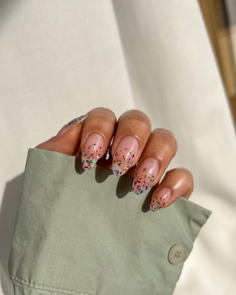 Nude Confetti Glitter Gradient Nails 
