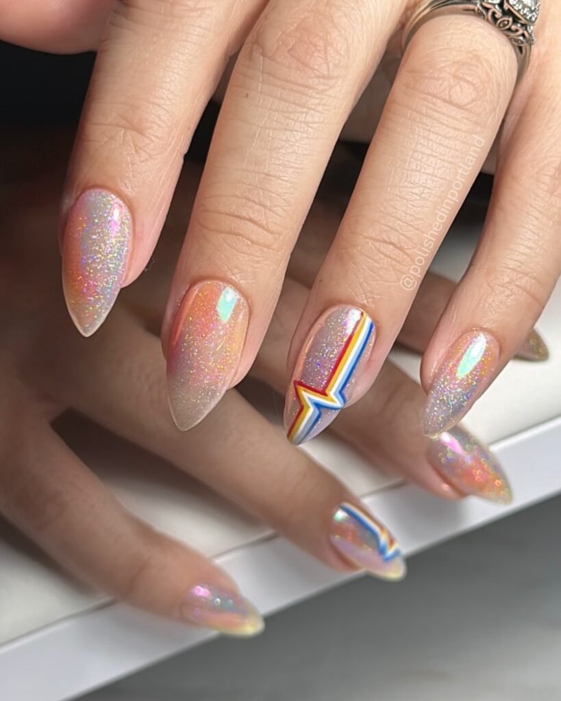 Iridescent Glitter Lightning Nails 
