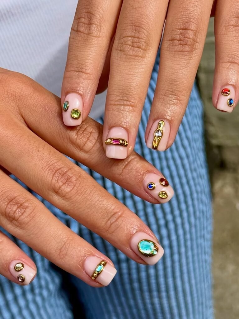 Pink Orange And Purple Swirl Nails 