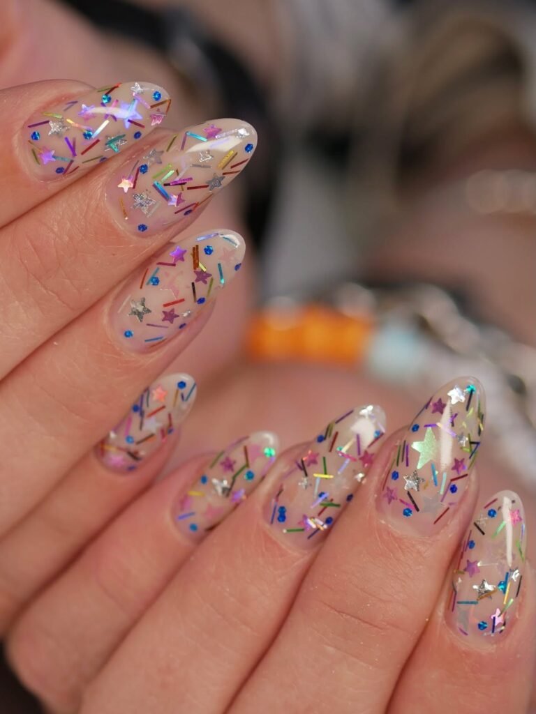 Pink Orange And Purple Swirl Nails 