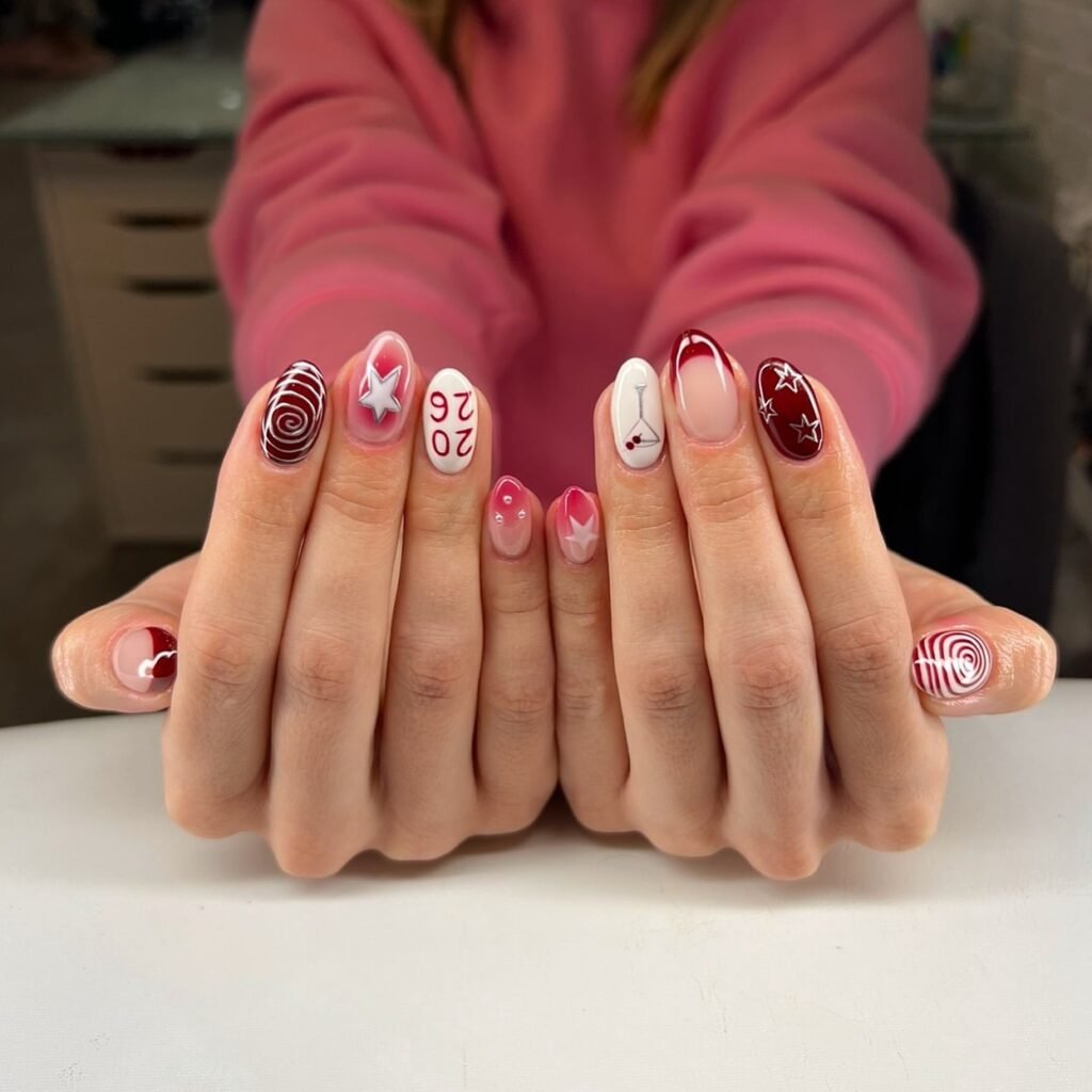 Pink and Red Celebration Nails 