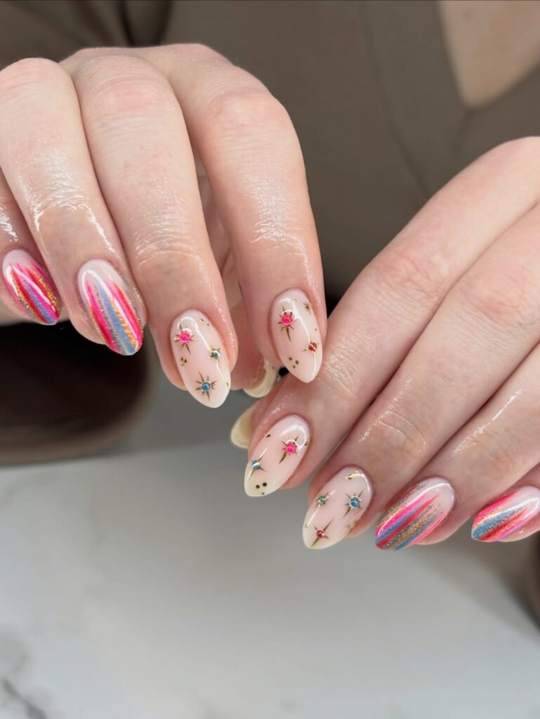 Colorful Retro Starburst Nails 
