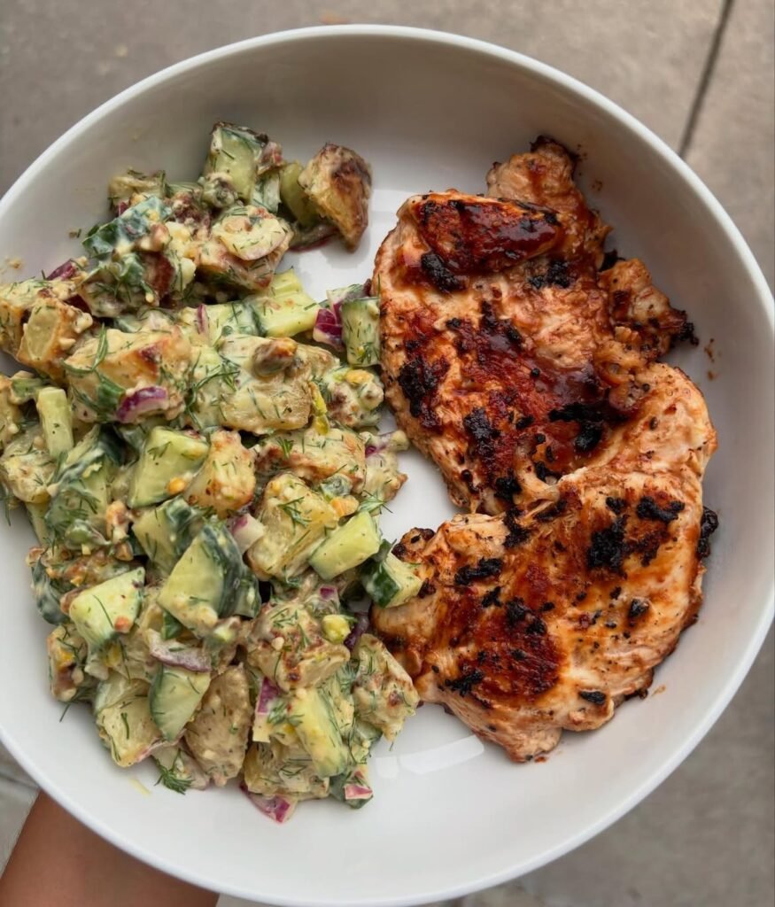 Grilled Chicken With Creamy Roasted Potato Salad