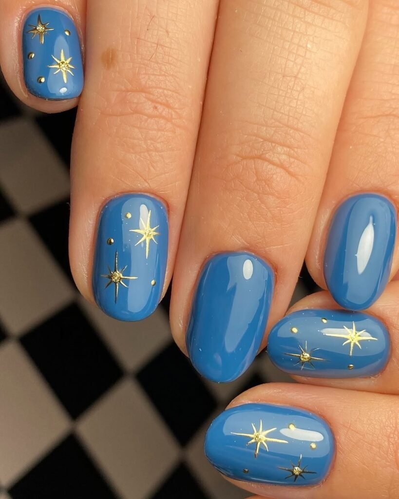 Blue And Gold Star Winter Nails