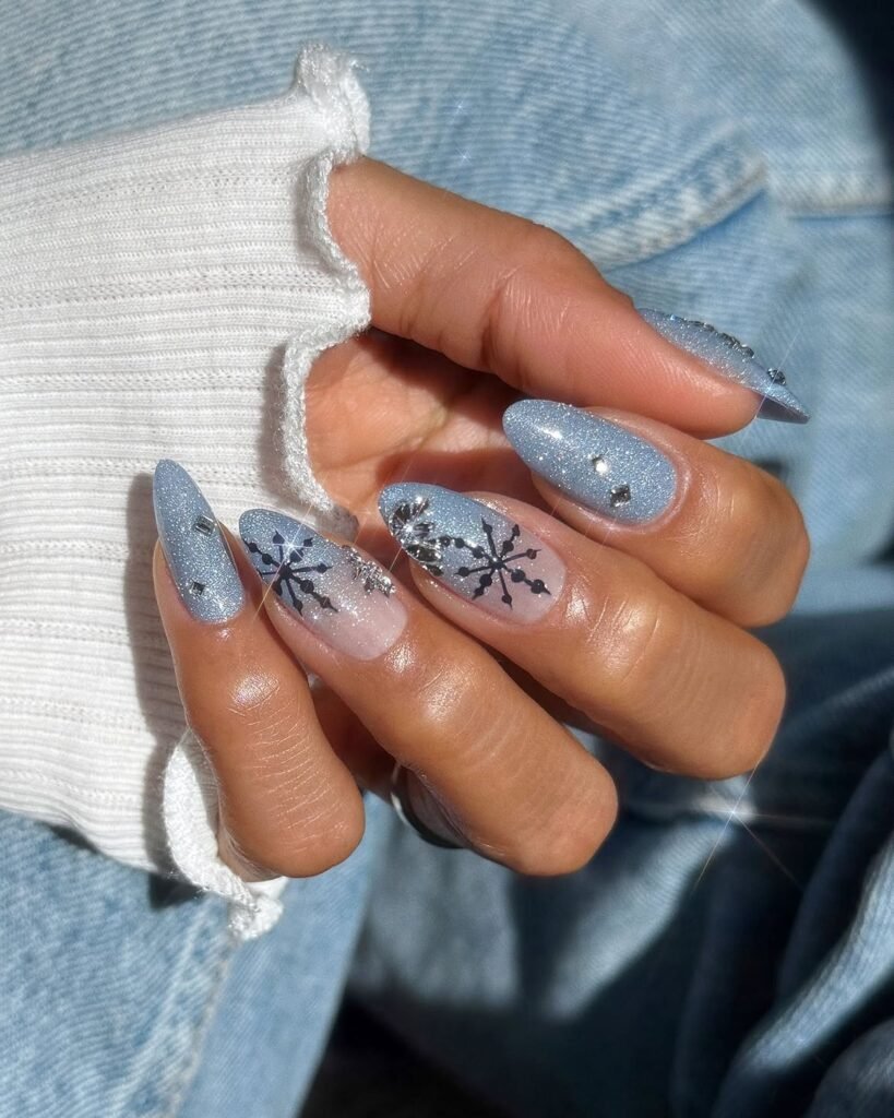 Icy Blue Snowflake Nails