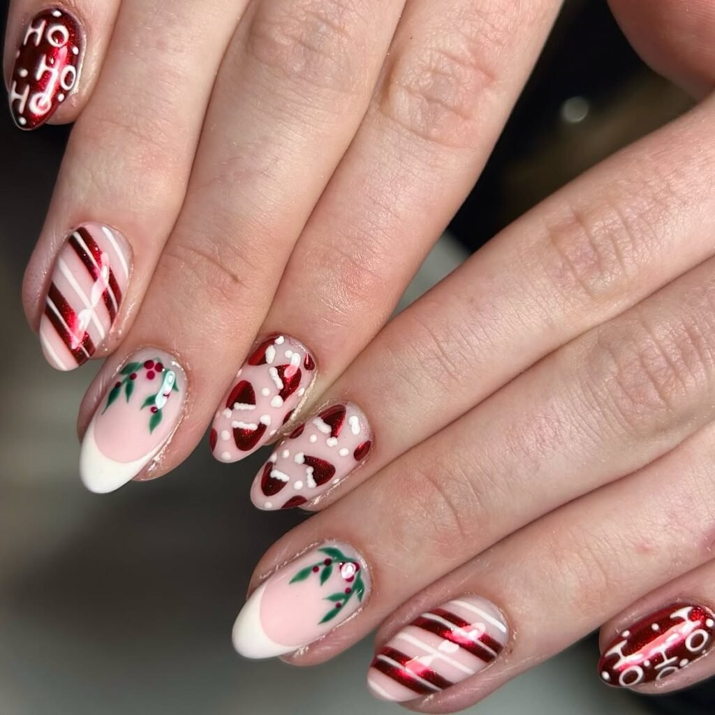 Festive Red And Pink Christmas Nails