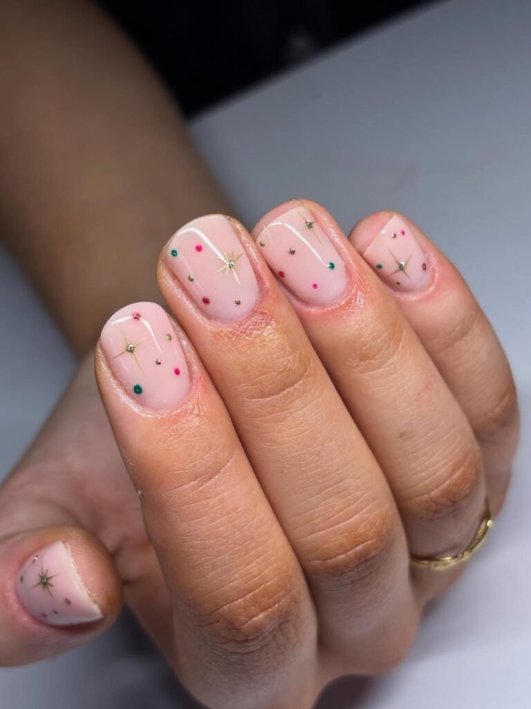Pink Christmas Fairy Light Nails