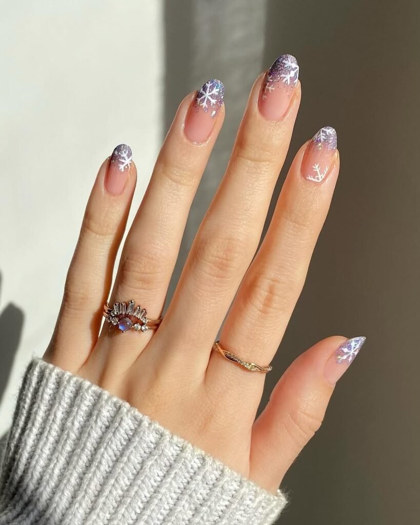 Lavender Snowflake Glitter Nails