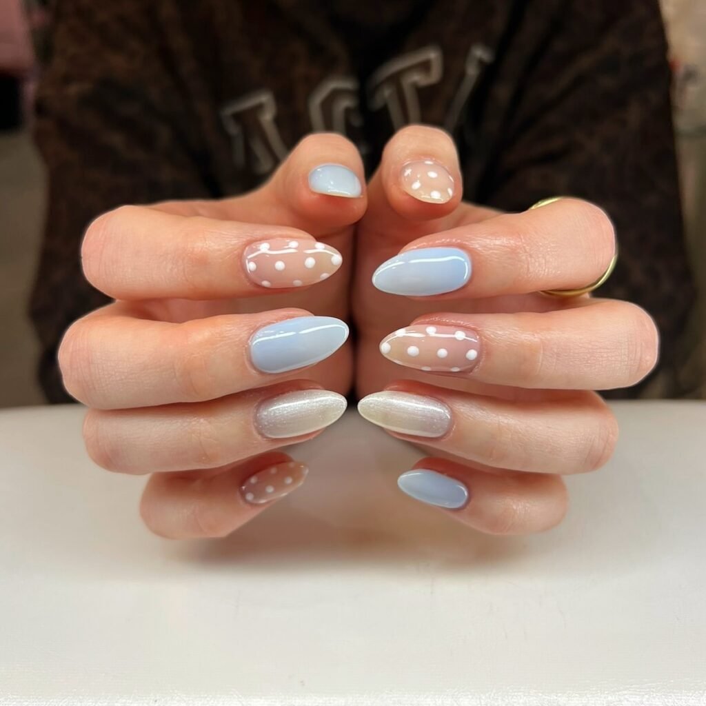 Soft Blue And White Winter Nails