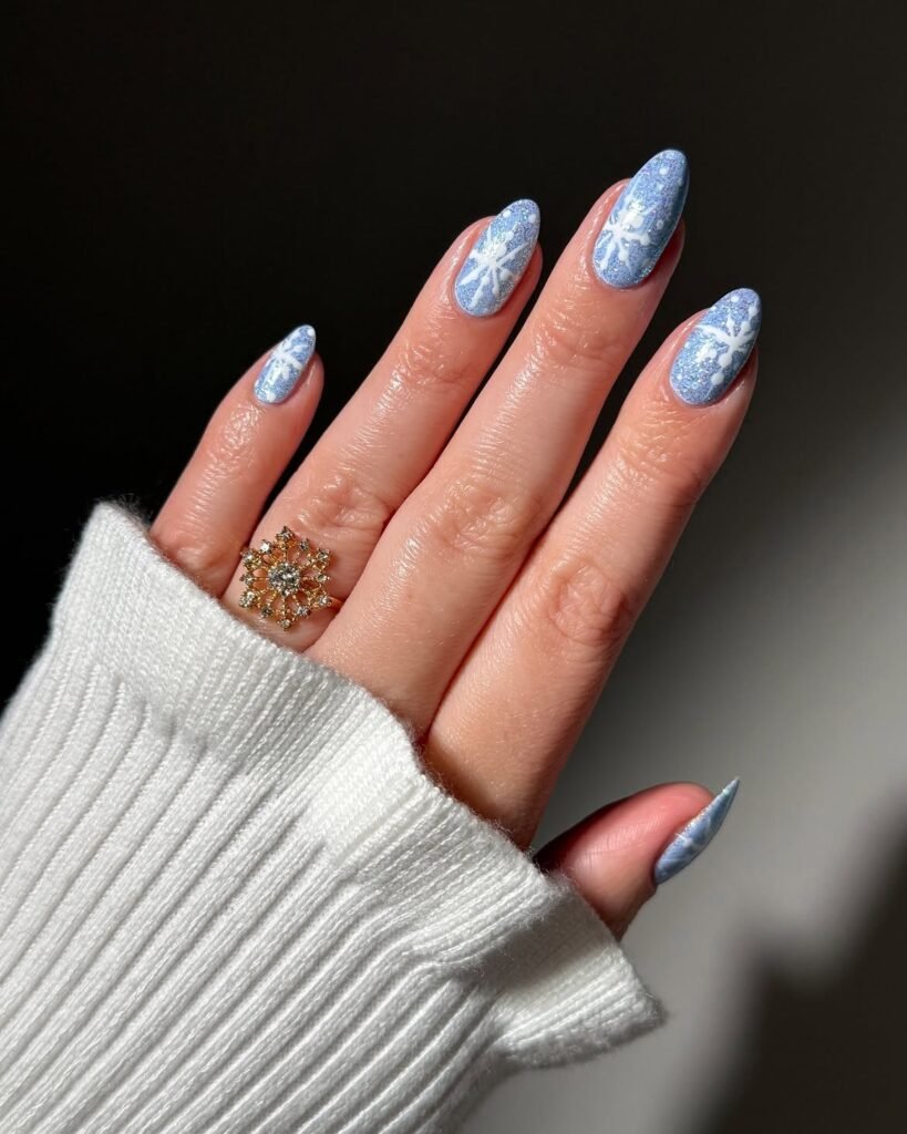 Blue Snowflake Nails
