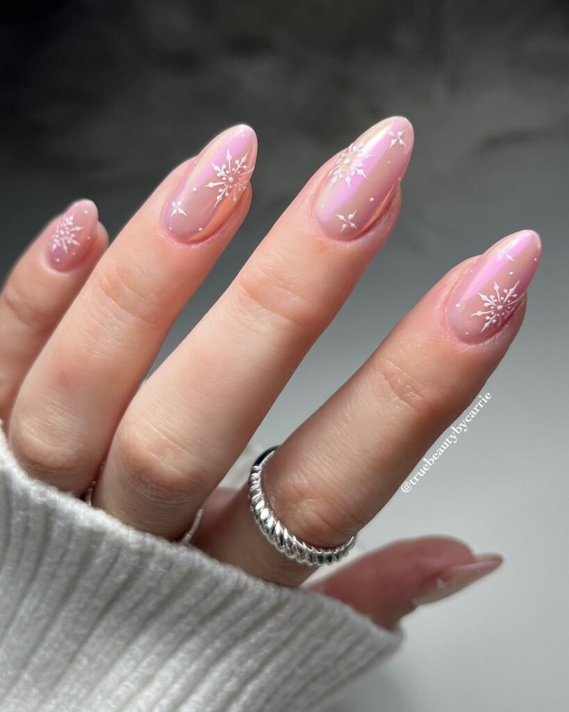 Pink Snowflake Nails